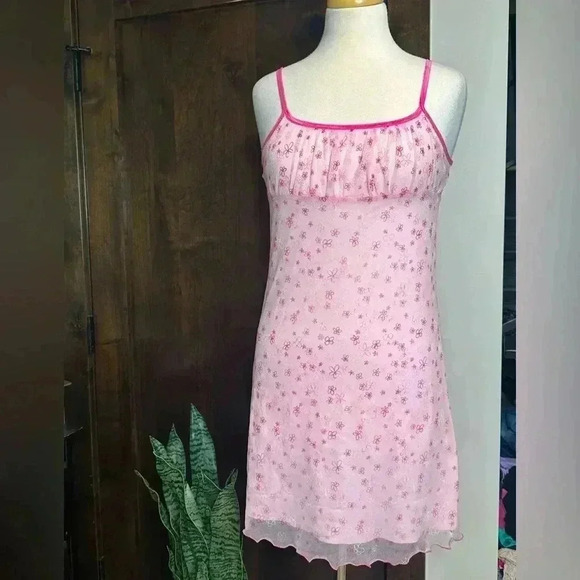 Cupid Dresses & Skirts - Vintage Cupid USA mesh floral pink mini dress Size 13/14 Women’s Large